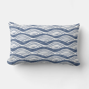 Rectangle Coussin Lumbar Blue & White Ocean Waves