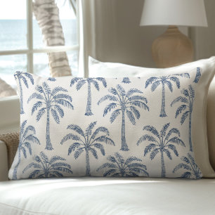 Rectangle Coussin Lumbar Blue & White Palm Tree