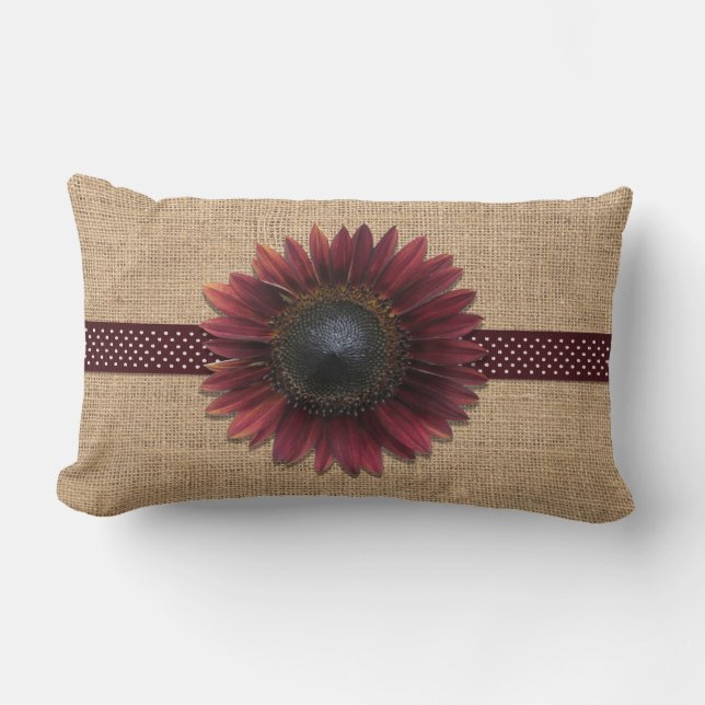 Rectangle Coussin - Lumbar - Burlap et Bordeaux Sunflower (Recto)