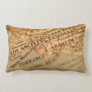 Rectangle Coussin Lumbar de la carte Vintage de Los Angeles