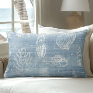 Rectangle Coussin Lumbar des coquillages bleu clair