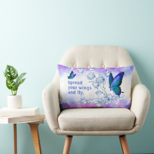 Rectangle Coussin Lumbar Inspirationnel Papillon Bleu