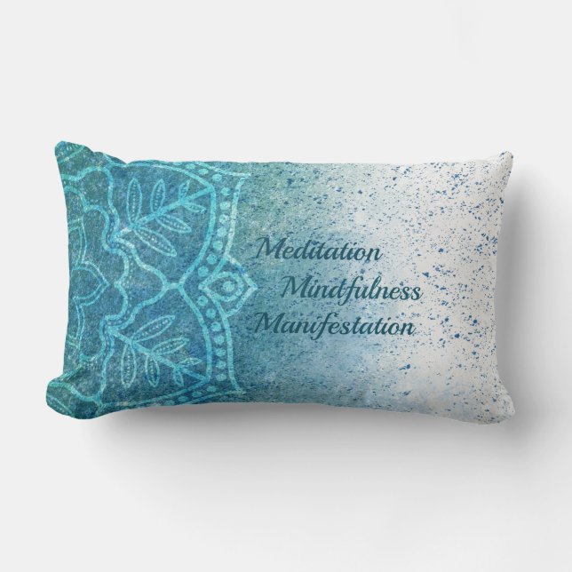 Rectangle Coussin Mandala Ombre Bleu Blanc Lumbar (Recto)