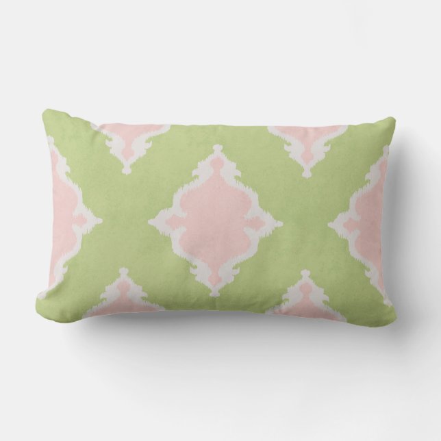Rectangle Coussin moderne chic pastel rose et vert ikat (Recto)