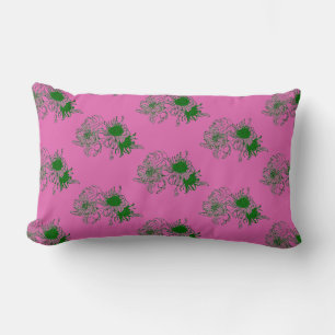 Rectangle « Coussin motif chrysanthème vert – Harmonie rose 