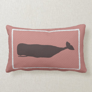Rectangle Coussin nautique de baleine de Nantucket en rouge