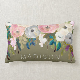 Rectangle Coussin nommé personnalisé floral peint