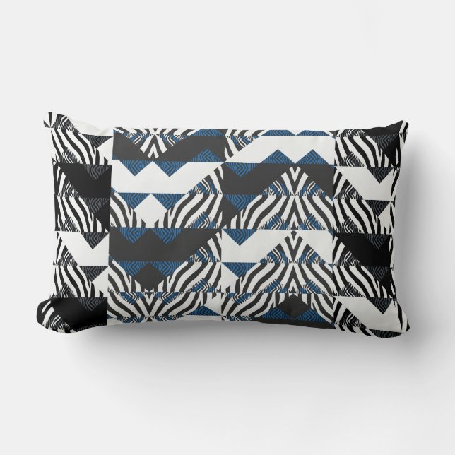 Rectangle Coussin Poster de animal de patchwork bleu/noir (Recto)