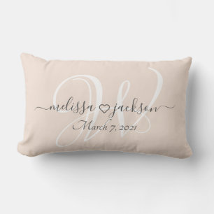 Rectangle Coussin romantique avec nom, initiale et date