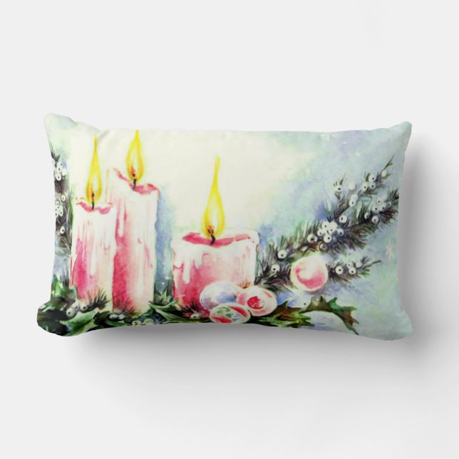 Rectangle Coussin rose de décor de Noël de bougie (Recto)