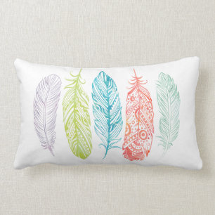 Rectangle Coussin tribal d'impression de plume multicolore