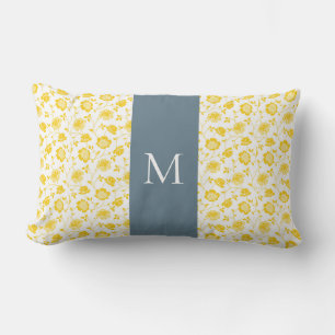 Rectangle Coussin turquoise et jaune Floral Lumbar