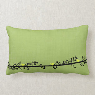 Rectangle Coussin vert affligé avec la branche d'oiseaux