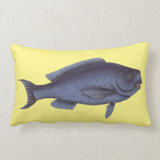 Rectangle Coussin vintage de poissons antiques bleus
