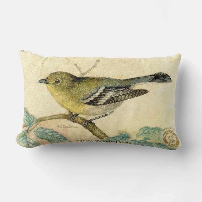 Rectangle Coussin vintage d'image d'oiseau (Recto)