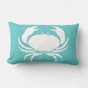 Rectangle CRABS BLANC sur coussin bleu turquoise