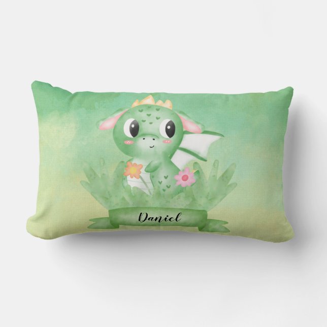 Rectangle Cute Baby Dragon Aquarelle Coussin (Recto)