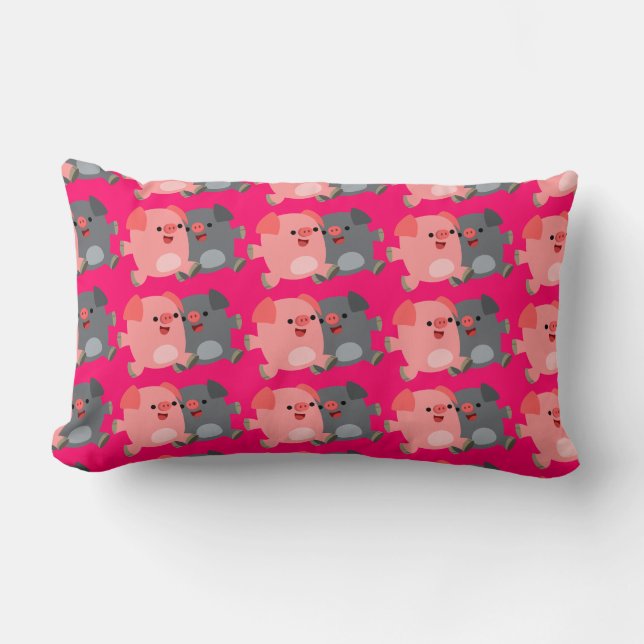 Rectangle Cute noir et blanc Cartoon Pigs Lumbar Coussin (Recto)