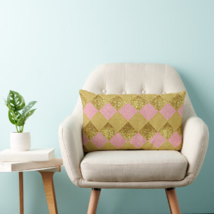 Rectangle Diamant abstrait avec or et rose lombaire coussin