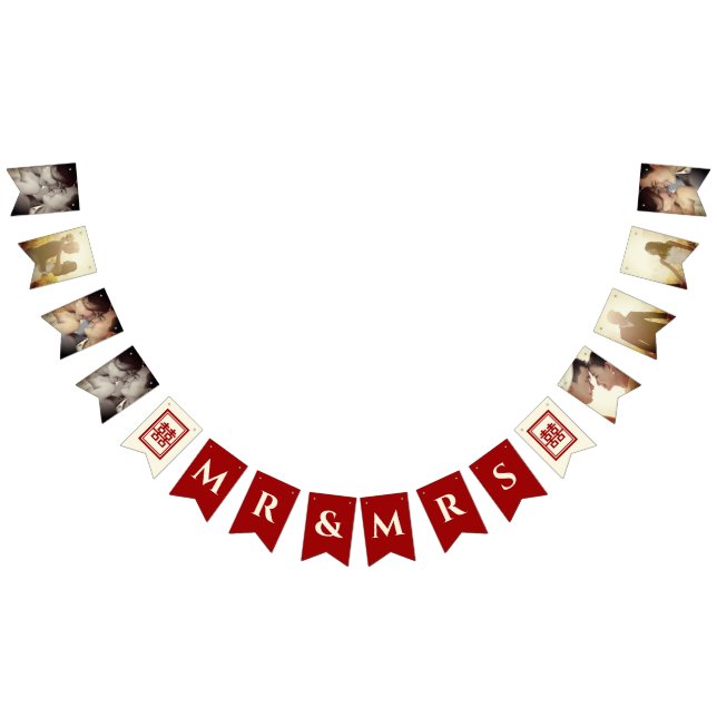 Rectangle Double Happiness Chinese Wedding Photo Bunting Flags (All)