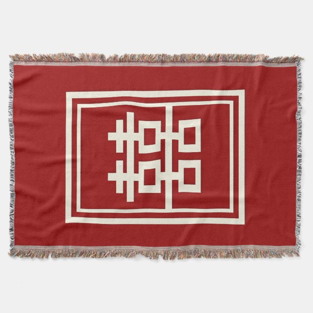 Rectangle Double Happiness Classic Chinese Wedding Throw Blanket (Front)