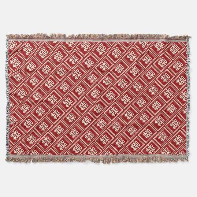 Rectangle Double Happiness Classic Chinese Wedding Throw Blanket (Front)