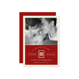 Rectangle Double Happiness Photo Chinese Wedding Announcement