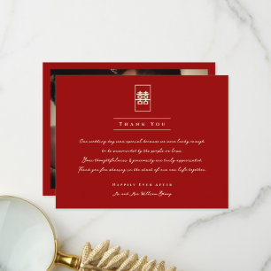 Rectangle Double Happiness Simple Chinese Wedding Thank You Card