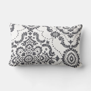 Rectangle Élégant Coussin d'Accent Paisley Damassé Gris Char