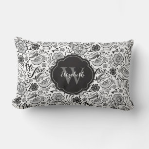 Rectangle Élégant noir blanc Coussin Floral