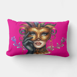 Rectangle Elégante Dame Masquerade, Coussin Lumbar en Masque
