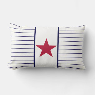 Rectangle Étoile rouge pâle Coussin à rayures bleu foncé