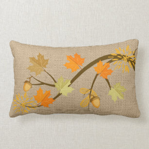 Rectangle Feuille de chute sur le coussin de toile de jute