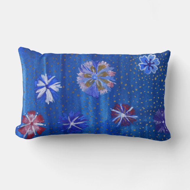 Rectangle Fleurs Dessin Été Humeur Lumbar Coussin (Recto)