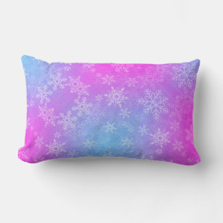 Rectangle Flocs de neige en danse Coussin bleu rose