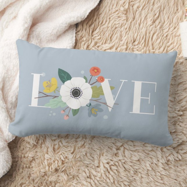 Rectangle Floral Love Valentine's Day Lumbar Coussin - Bleu (Créateur téléchargé)