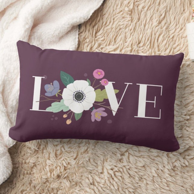 Rectangle Floral Love Valentine's Day Lumbar Coussin - Viole (Créateur téléchargé)