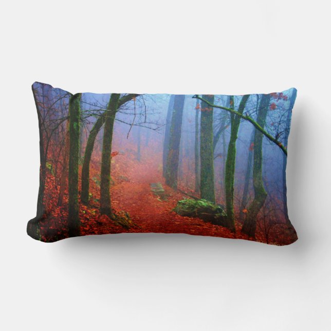 Rectangle Forêt peinte Coussin de brouillard bleu d'automne (Recto)