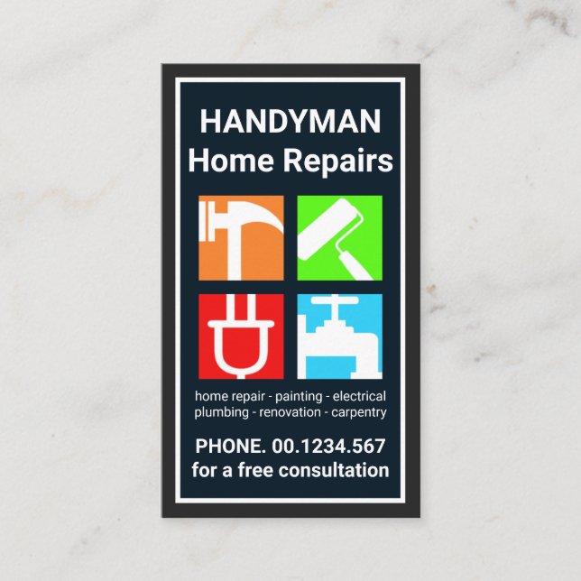 Rectangle Frame Construction Handyman Tools Business Card (Front)