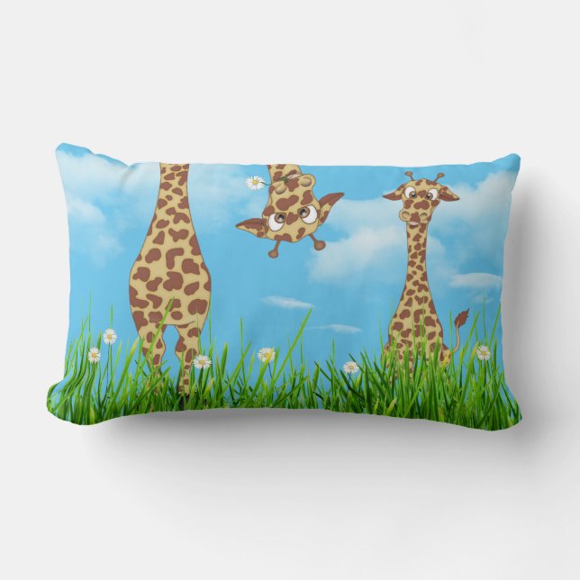 Rectangle Giraffes en Herbe avec nuages Lumbar Coussin (Recto)