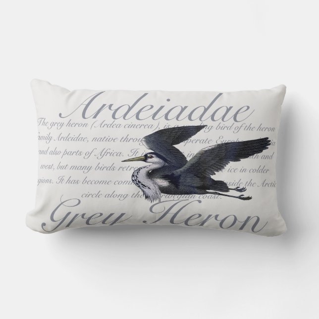 Rectangle Grey Heron Bird Lumbar Coussin (Recto)