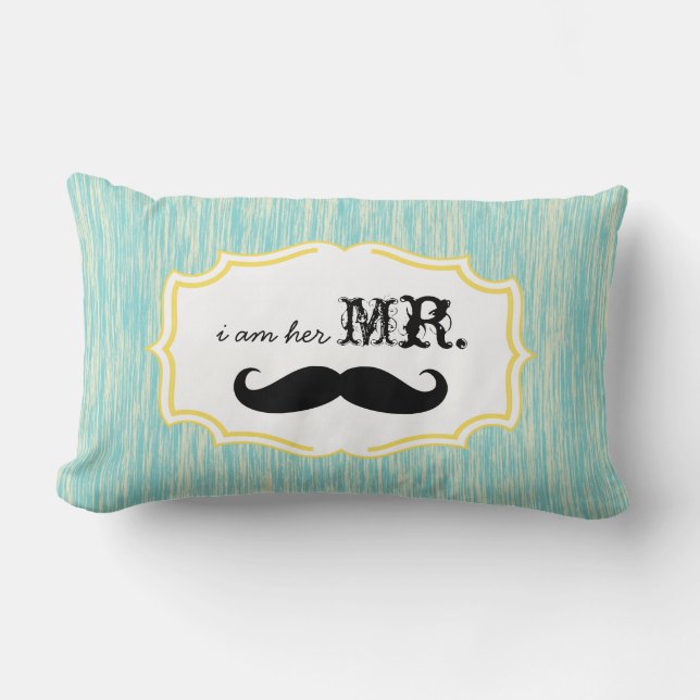Rectangle Je suis Son Coussin M. Aqua et Lime Mustache (Recto)