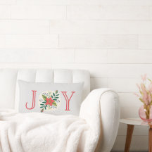 Joy Poinsettia Floral Grey Lumbar Coussin