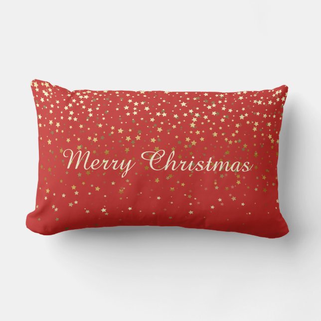 Rectangle Joyeux Noël Petite Étoile Dorée Coussin Rouge (Recto)