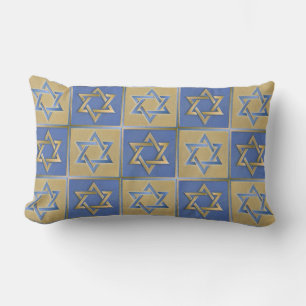 Rectangle Judaïque Star Of David Metal Coussin Bleu Or