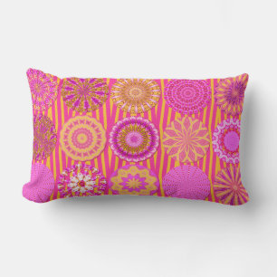 Rectangle Kaleidoscope Amusant, Coussin Lumbar rose-jaune