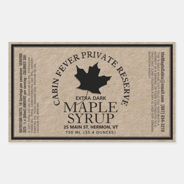 Rectangle Kraft Maple Syrup with Nutrition Facts R Sticker (Front)
