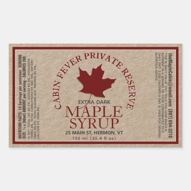 Rectangle Kraft Maple Syrup with Nutrition Facts Sticker (Front)