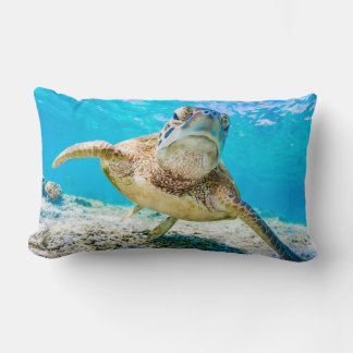 Rectangle La tortue de mer bleu face à la lumbar coussin