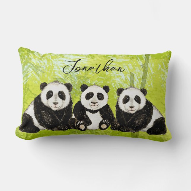 Rectangle Les Trois Pandas | Coussin (Recto)